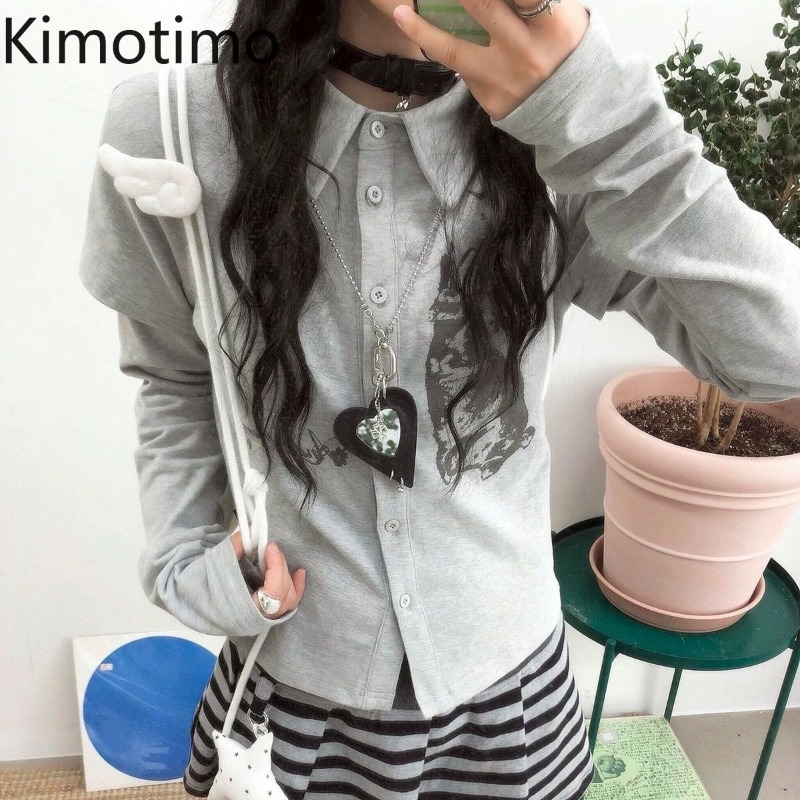 T-Shirts - Kimotimo Y2k Vintage Konijnenprint Lange Mouwen