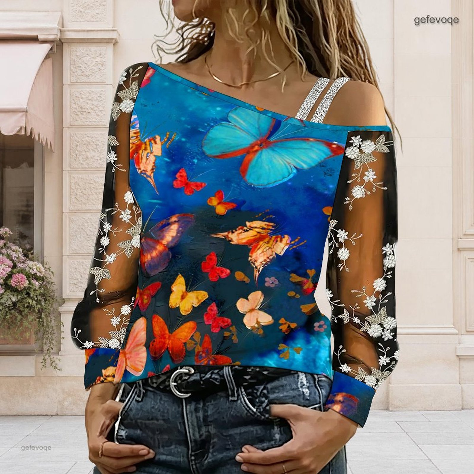 Shirts - Dames off-shoulder blouse, asymmetrische top met