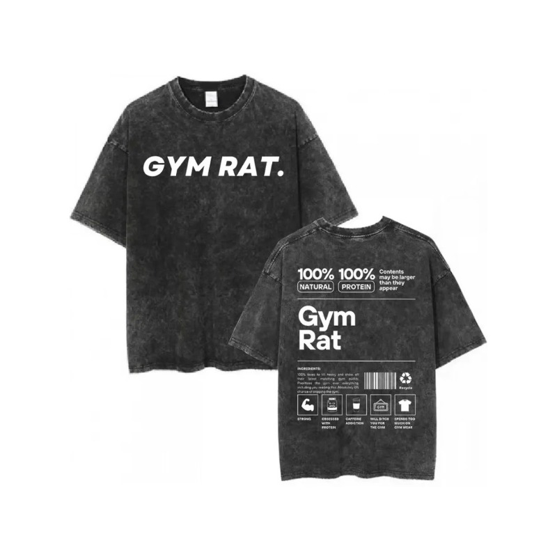 Acid Wash Vintage Graphic T Shirt - Vintage Gym Rat T-shirt, losvallend model,