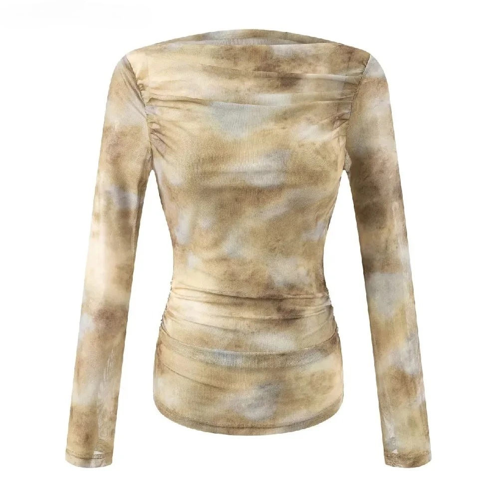 Shirts - 2025 Sexy Tie-Dye Print Gerimpelde Schouder