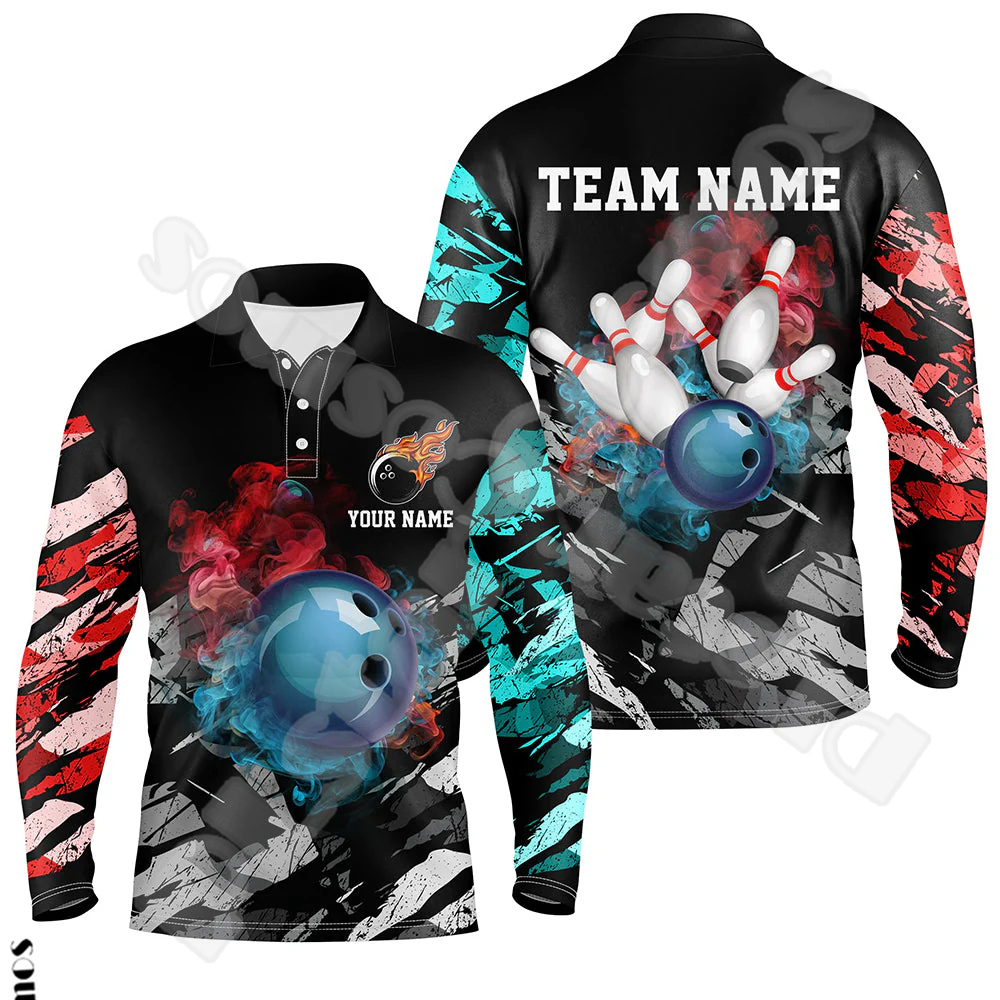 Short Sleeve Bowling Shirt Retro - Aangepaste Naam Strike Bowling Speler Vlam