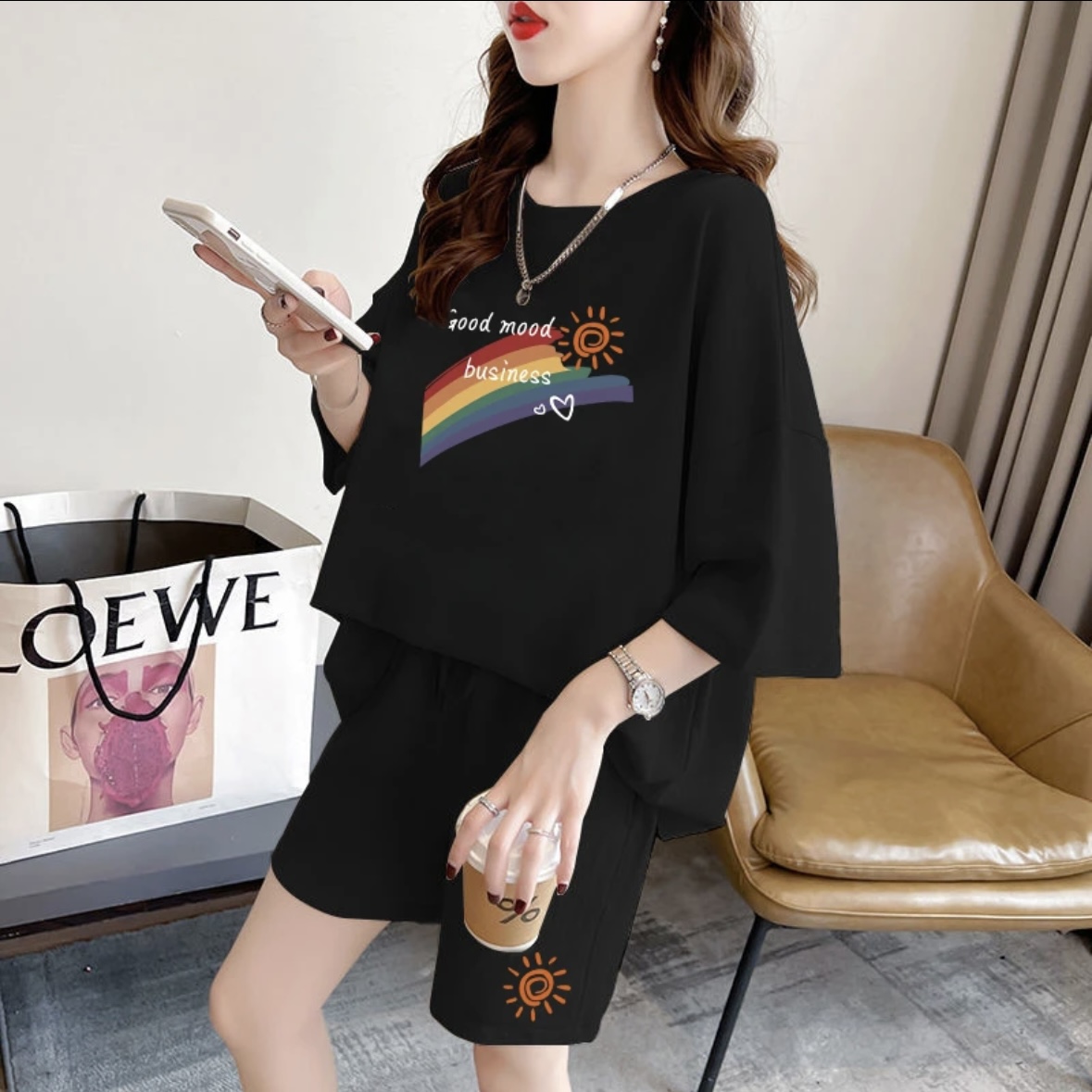 Shorts - Mode zomerse damesshortset, sportkleding, oversized T-shirt