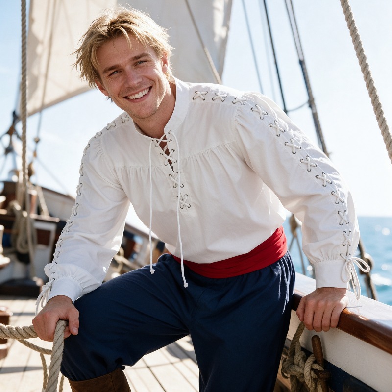 Heren middeleeuws piraten over - Medieval Gothic Lace Up Pirate Shirt recensie en prijs