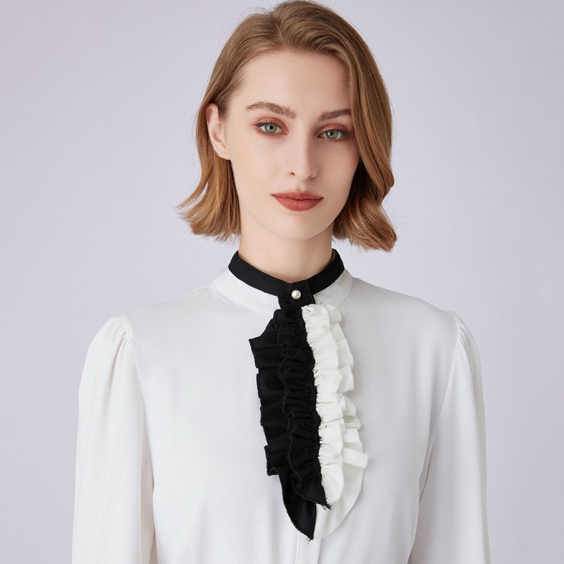 Zwart-witte kraag met ruches,  - Shirts recensie en prijs