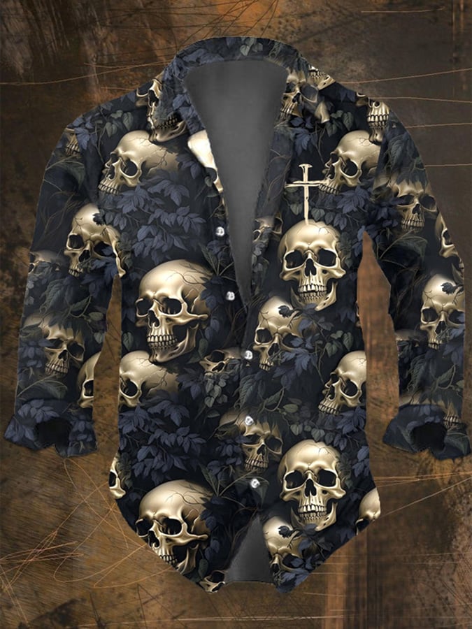 Halloween Men's Dark Skull Pri - Vintage Hawaiian Floral Shirt recensie en prijs