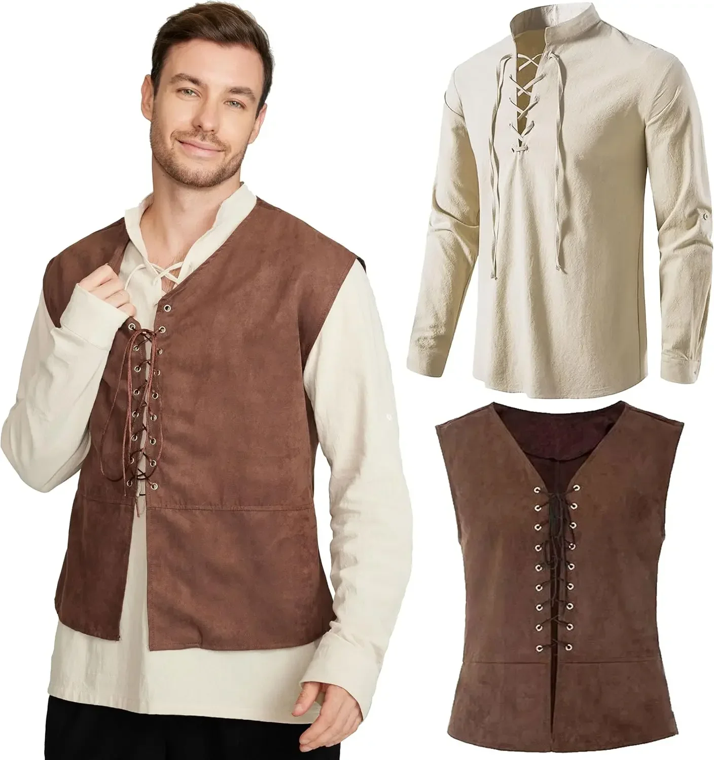 2-delige set: Middeleeuws pira - Medieval Gothic Lace Up Pirate Shirt recensie en prijs